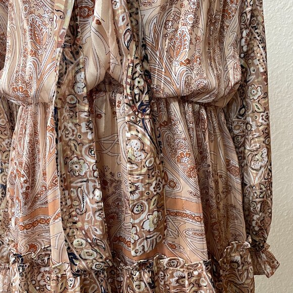 Gold Shiny Sheer Arms Miss Me Dress Size Large PHENOMENAL! - Picture 3 of 7